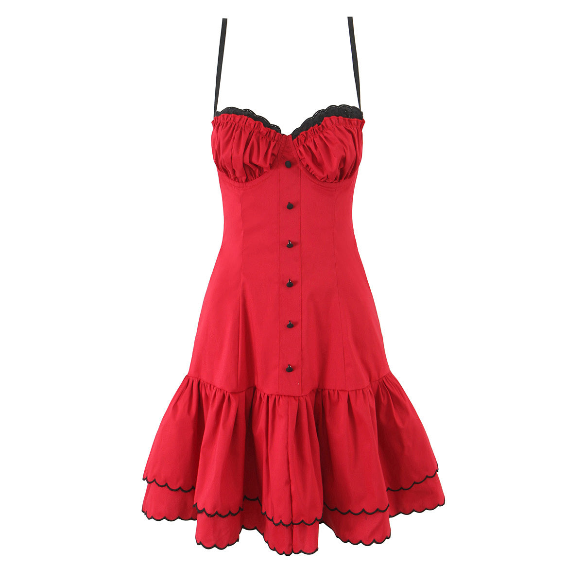 Retro Embroidered Contrast Color Lace Strapless Camisole Dress