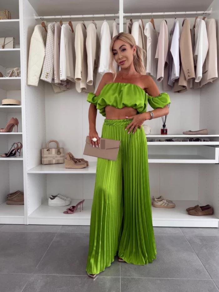 Women's Solid Color Graceful Tube Top Pleated Top