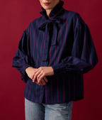 Women's Striped Tie-Neck Bow Blouse