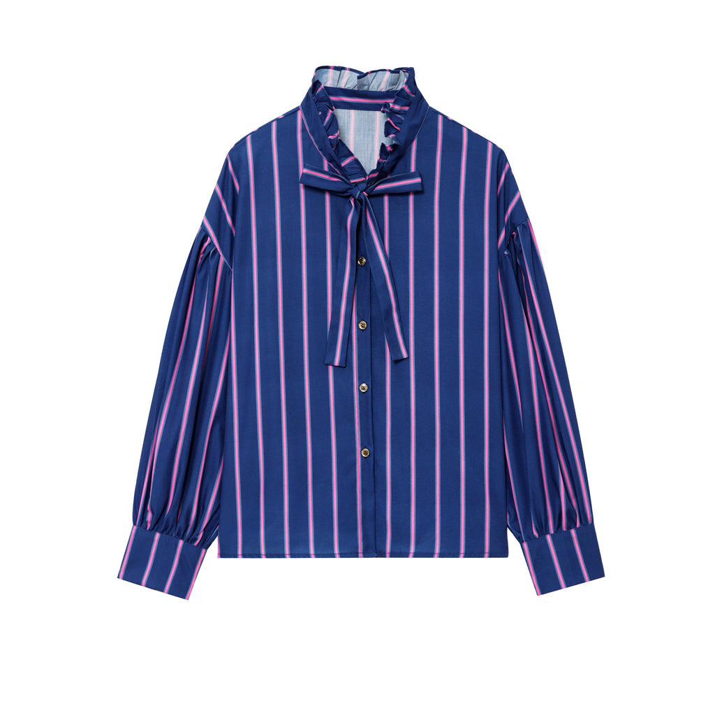 Women's Striped Tie-Neck Bow Blouse