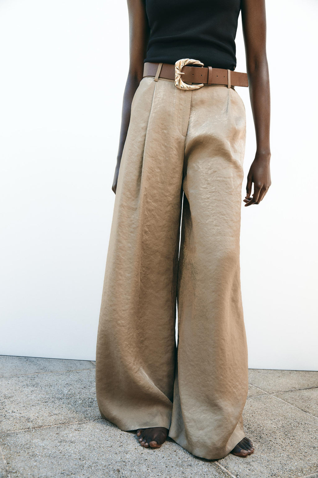 Women's Summer All Match Belt Silk Satin Casual Straight Pants