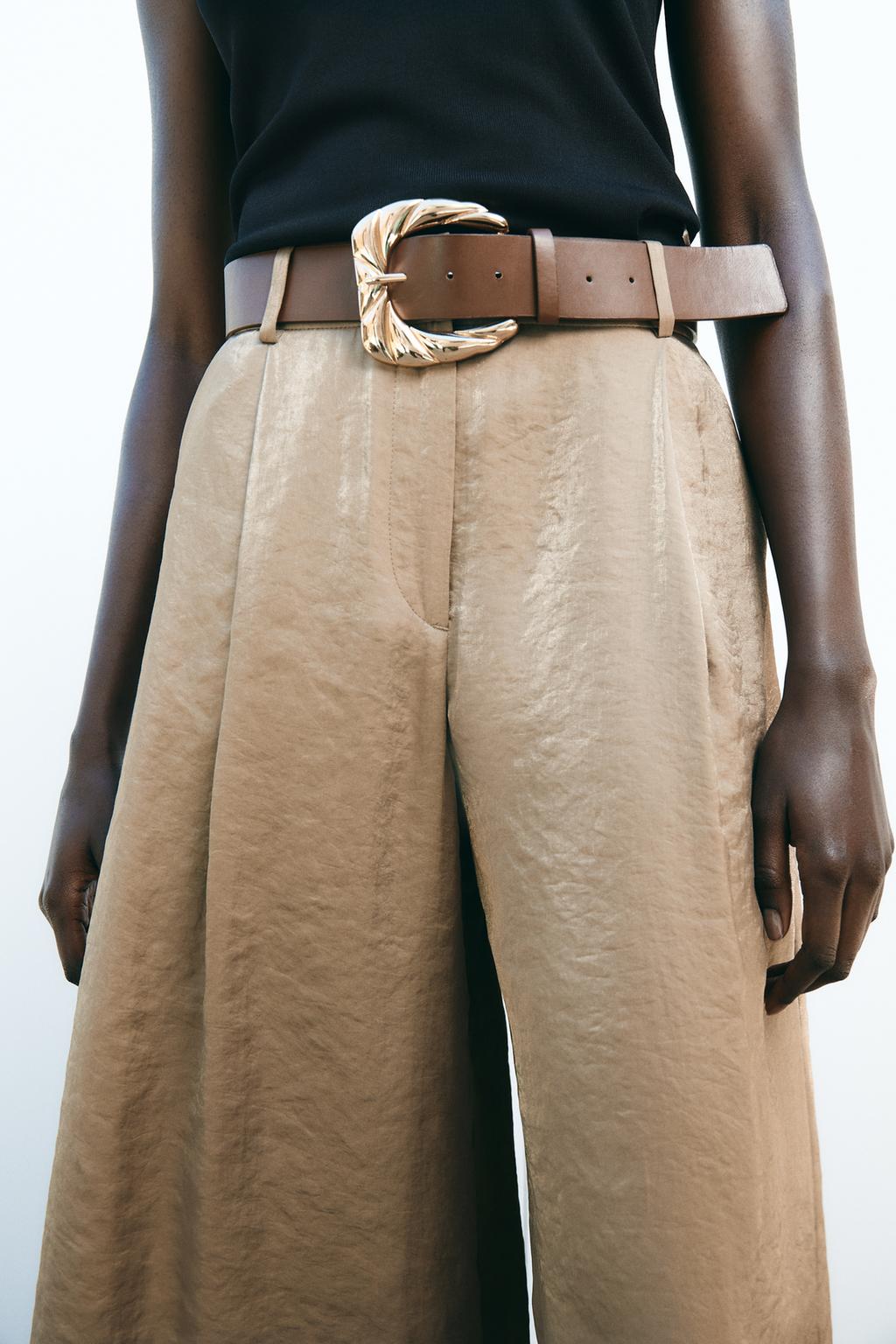 Women's Summer All Match Belt Silk Satin Casual Straight Pants