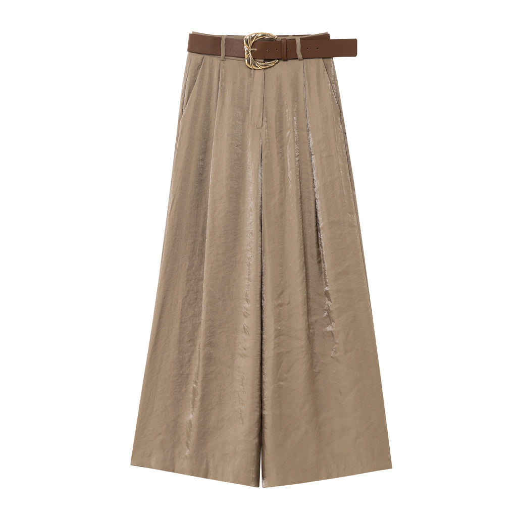 Women's Summer All Match Belt Silk Satin Casual Straight Pants