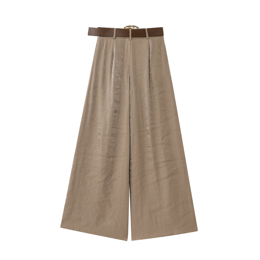 Women's Summer All Match Belt Silk Satin Casual Straight Pants
