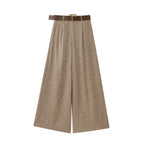 Women's Summer All Match Belt Silk Satin Casual Straight Pants