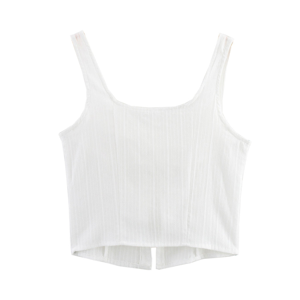 's Stylish Simple Casual White Strap Top