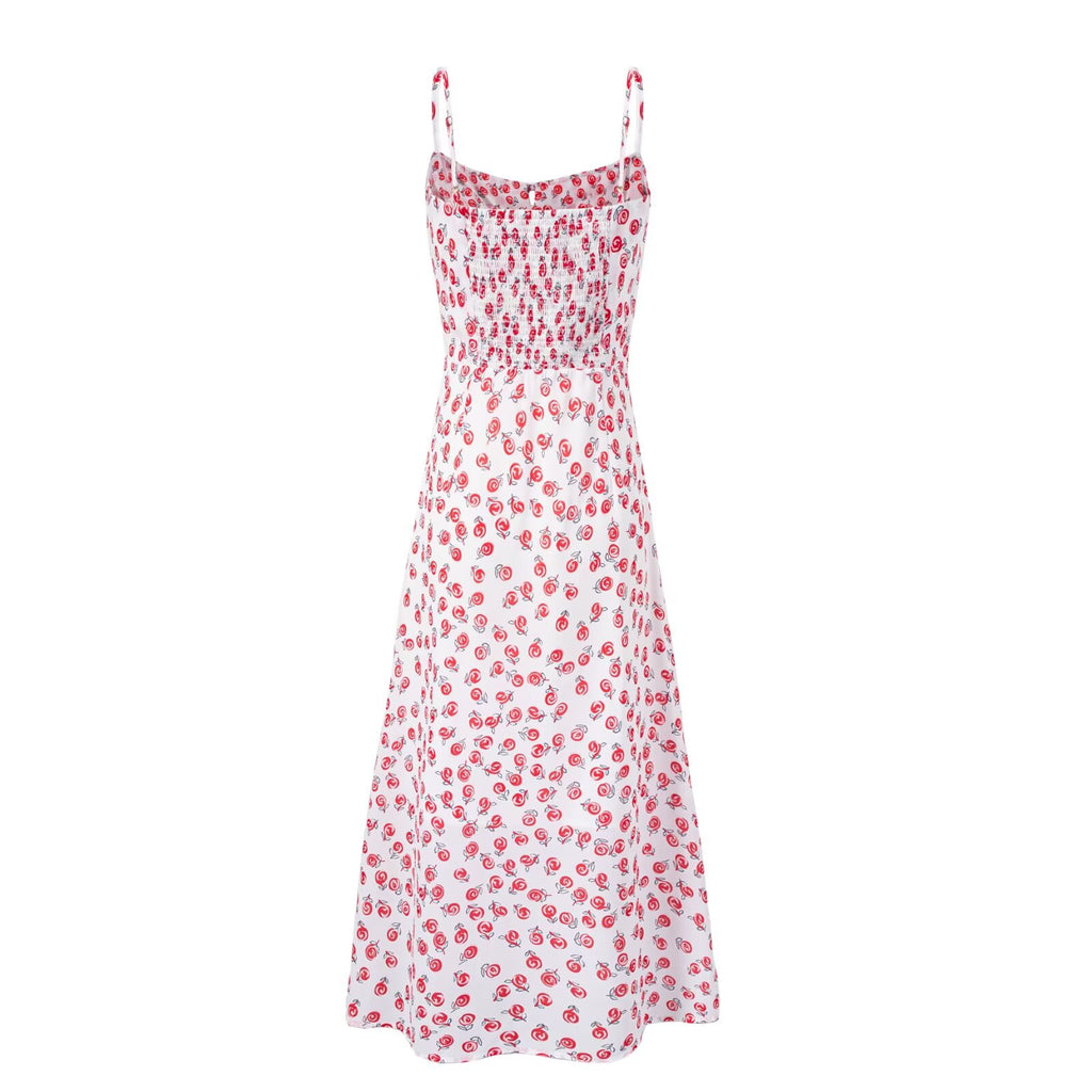 Sweet Printed Sleeveless Mid Length Square-Neck Backless Cami Dress