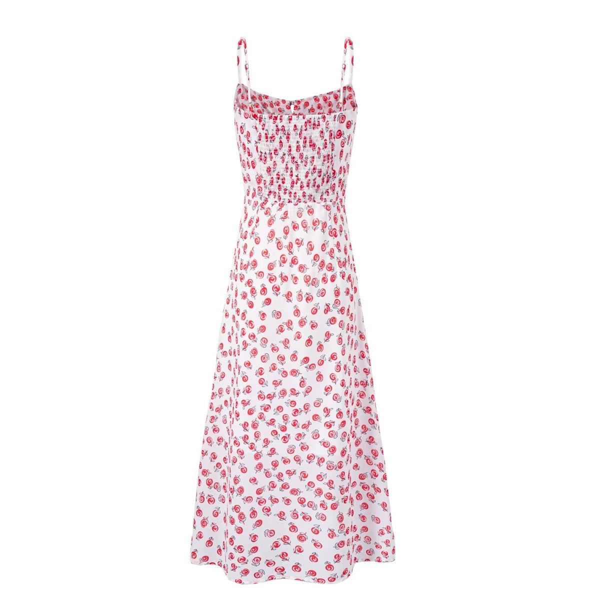 Sweet Printed Sleeveless Mid Length Square-Neck Backless Cami Dress