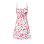 Women's Spring Ancient Cherry Slimming Printed Waist Controlled Lace Up Suspender Dress