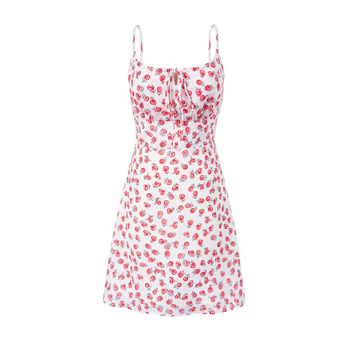 Women's Spring Ancient Cherry Slimming Printed Waist Controlled Lace Up Suspender Dress