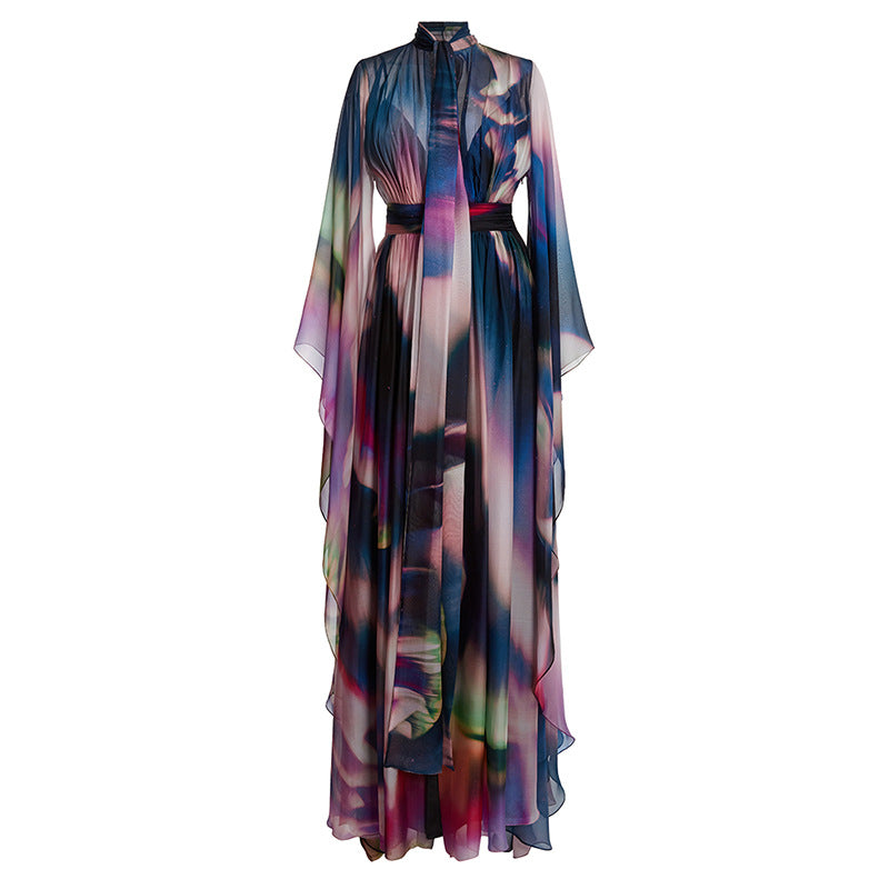 Spring Summer Star Bay Sleeve Colorful Printed Maxi Holiday Maxi Dress