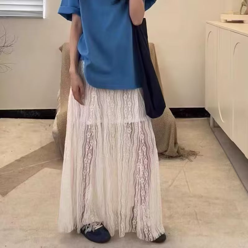 Summer Office Refined Handmade Lace Jacquard Mesh Skirt