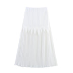 Summer Acetate Satin Chiffon Patchwork Pleated Long Skirt