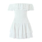 Lace Off-Shoulder Tiered Mini Dress