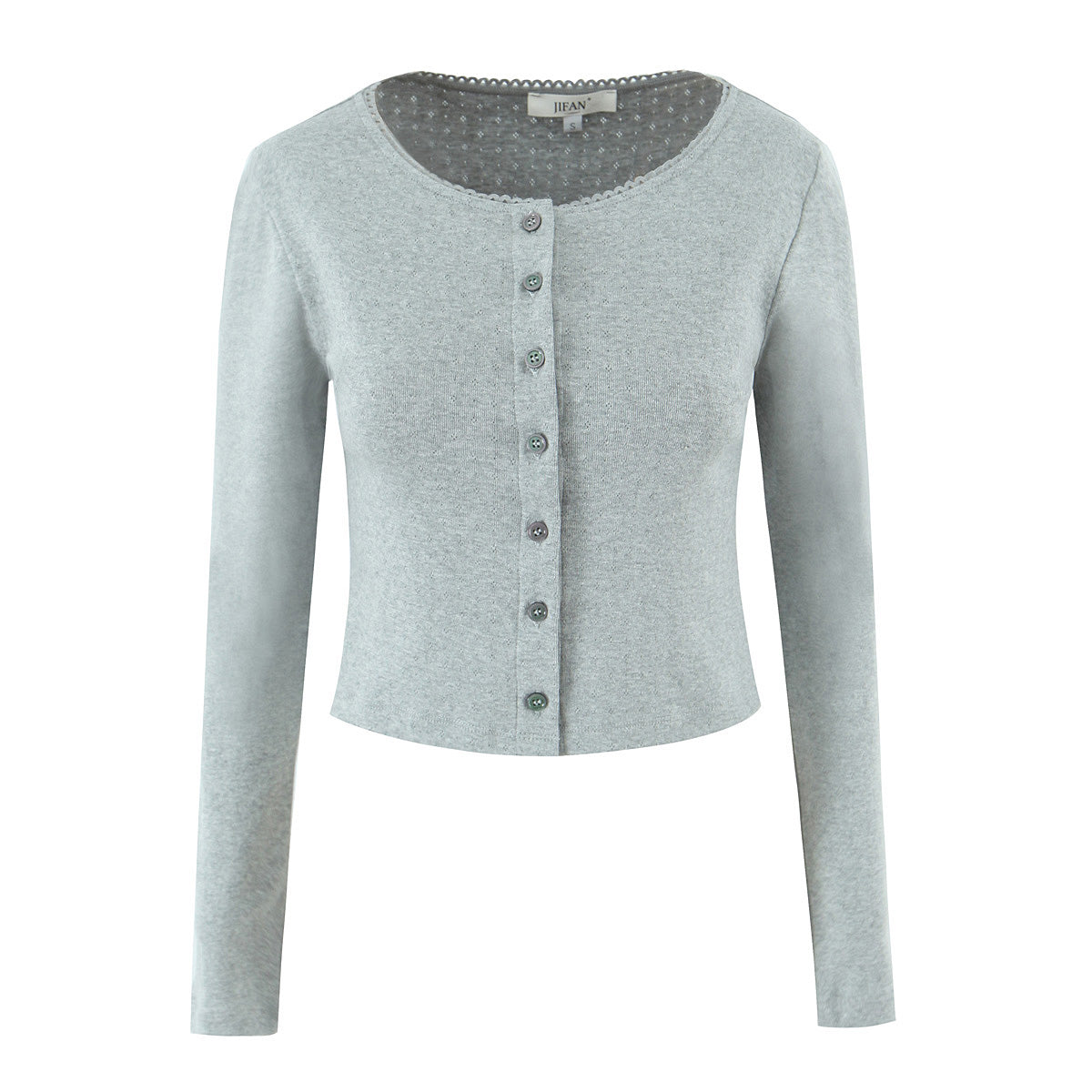 Women's Spring Slim Fit Round Neck Jacquard Single Breasted Long