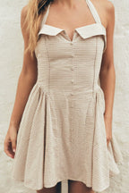 Simple Hanging Collar Plaid Slip Dress