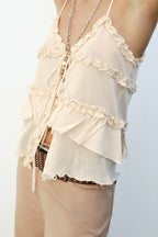 Women's Elegant Ruffled Spaghetti Straps Vest Inner Match Top