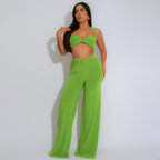 Summer Decorative Buckle Solid Color Halter Two-Piece Set