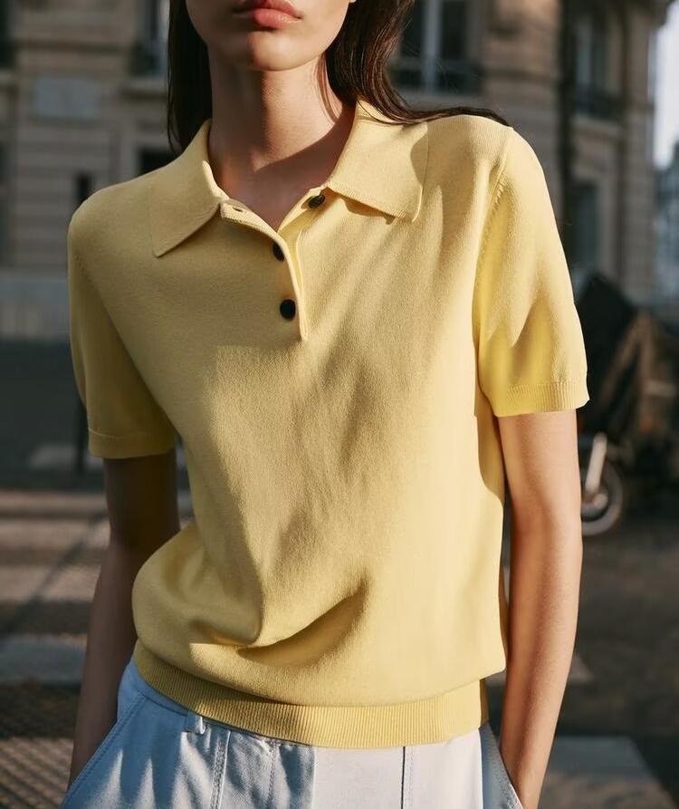 Women's Spring Short Sleeved Knitting Polo Shirt Collar Top
