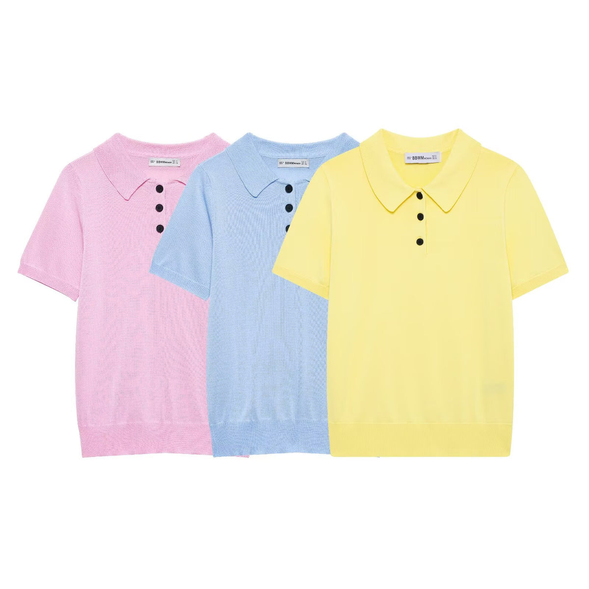 Women's Spring Short Sleeved Knitting Polo Shirt Collar Top