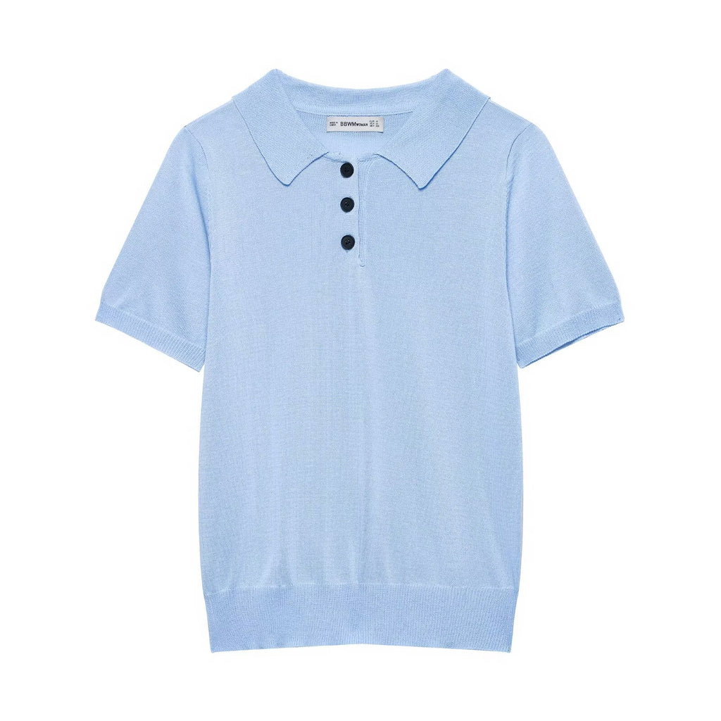 Women's Spring Short Sleeved Knitting Polo Shirt Collar Top