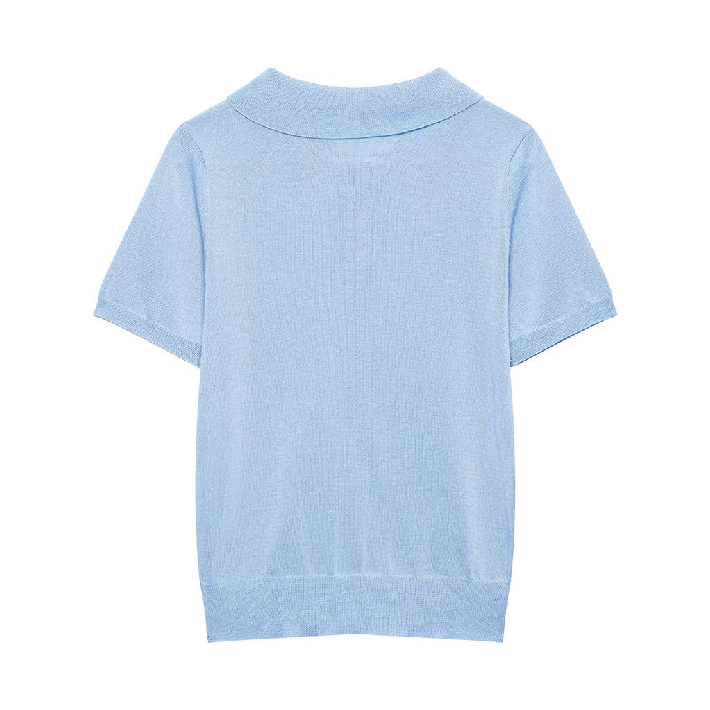 Women's Spring Short Sleeved Knitting Polo Shirt Collar Top