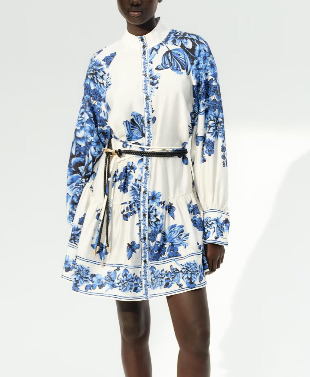 Street Waist Belt Printed Long-Sleeve Dress