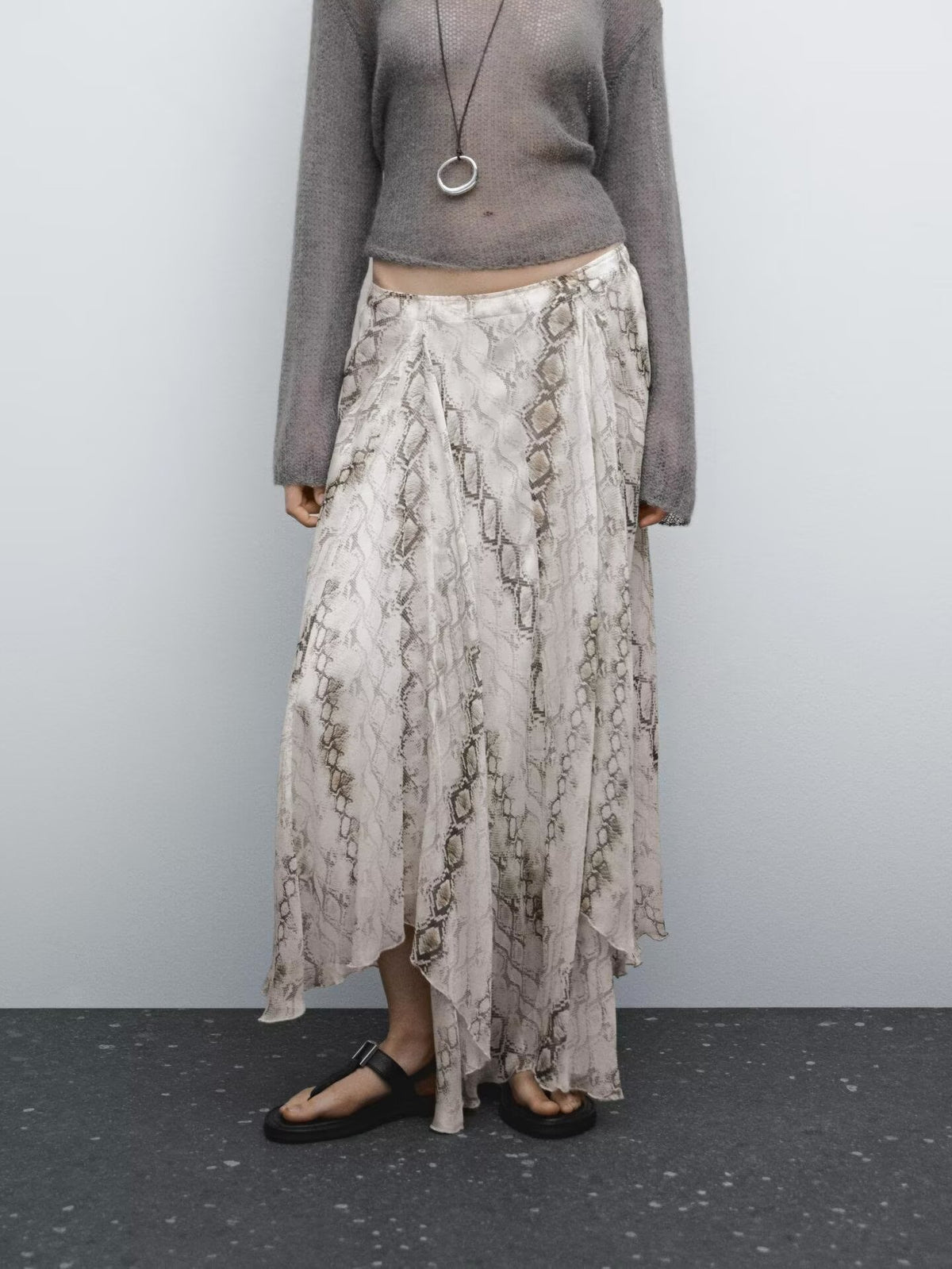 Spring Summer Temperamental Snake Print Wide Swing Skirt