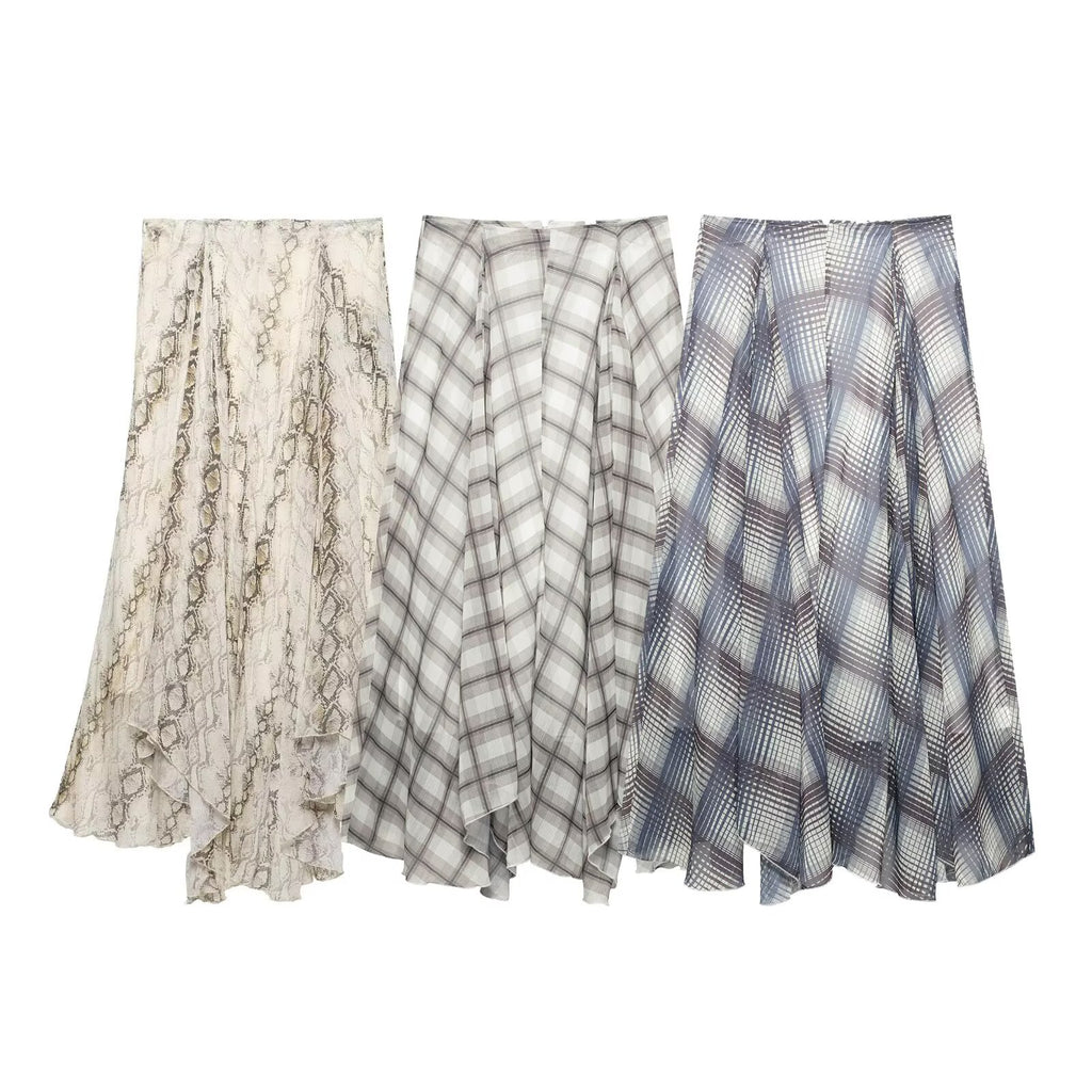 Spring Summer Temperamental Snake Print Wide Swing Skirt