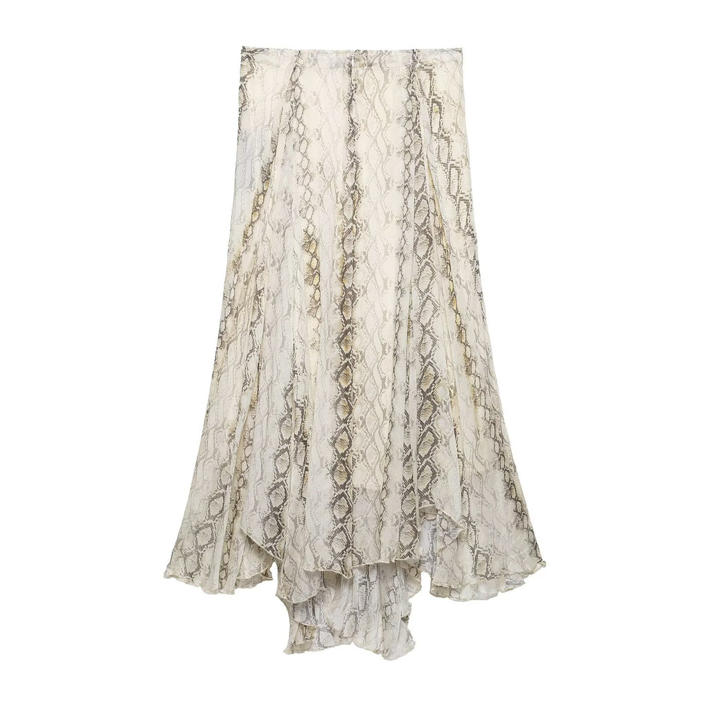 Spring Summer Temperamental Snake Print Wide Swing Skirt