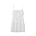 Embroidered Spaghetti-Strap Ruched A-Line Mini Dress