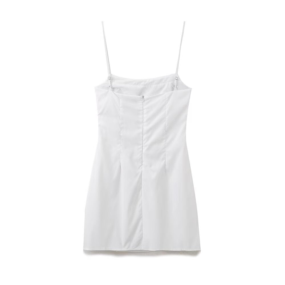 Embroidered Spaghetti-Strap Ruched A-Line Mini Dress