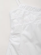 Embroidered Spaghetti-Strap Ruched A-Line Mini Dress