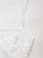 Embroidered Spaghetti-Strap Ruched A-Line Mini Dress