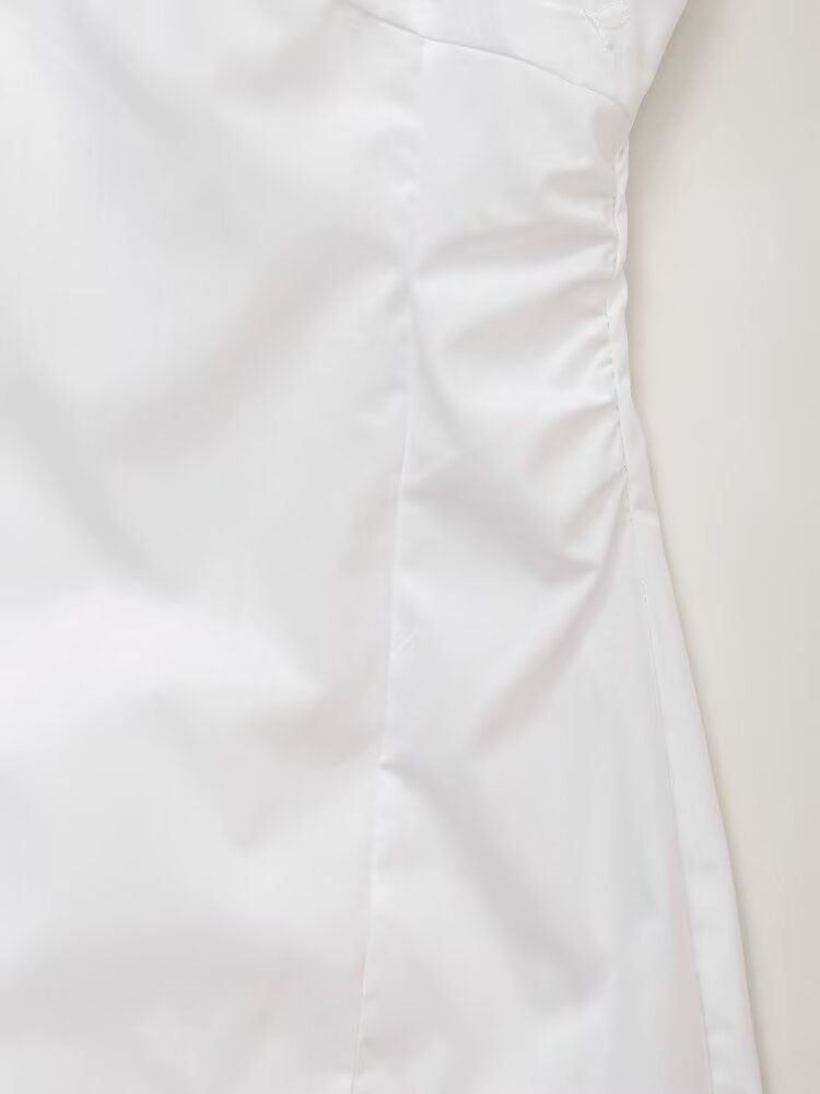 Embroidered Spaghetti-Strap Ruched A-Line Mini Dress