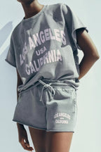 Women's Spring Summer Round Neck Short Sleeves Sweater Printed Set