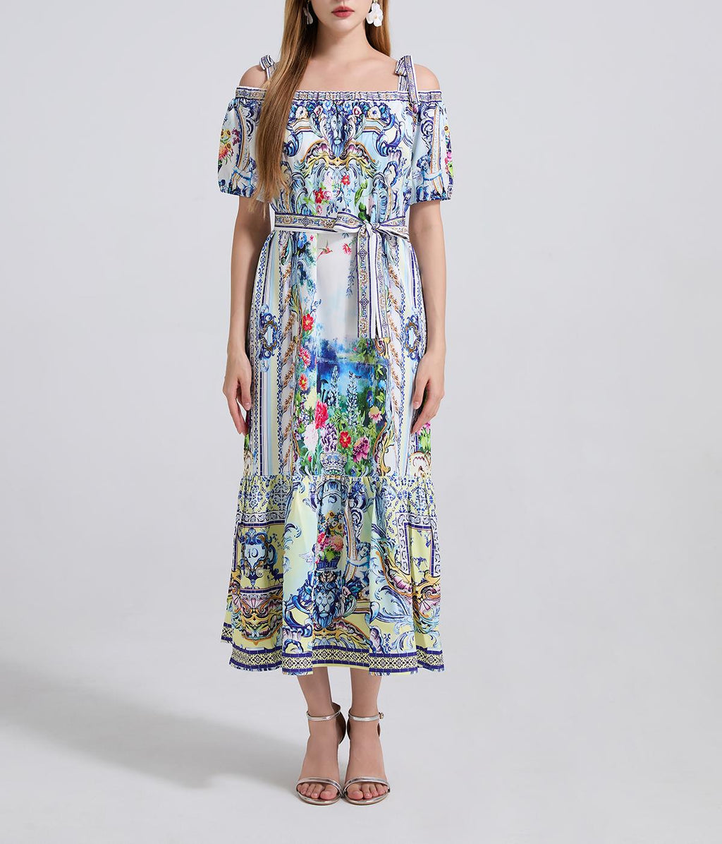 Women's 's Off-Shoulder Lace-Up Long Dress