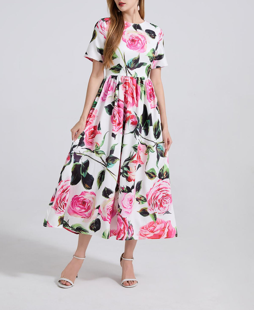 Women's 's Printed Short-Sleeve A-Line Maxi Dress