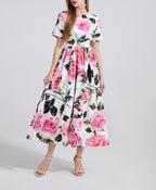 Women's 's Printed Short-Sleeve A-Line Maxi Dress