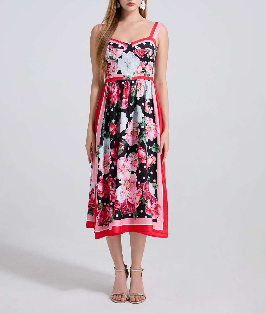 Floral Halter A-Line Midi Dress