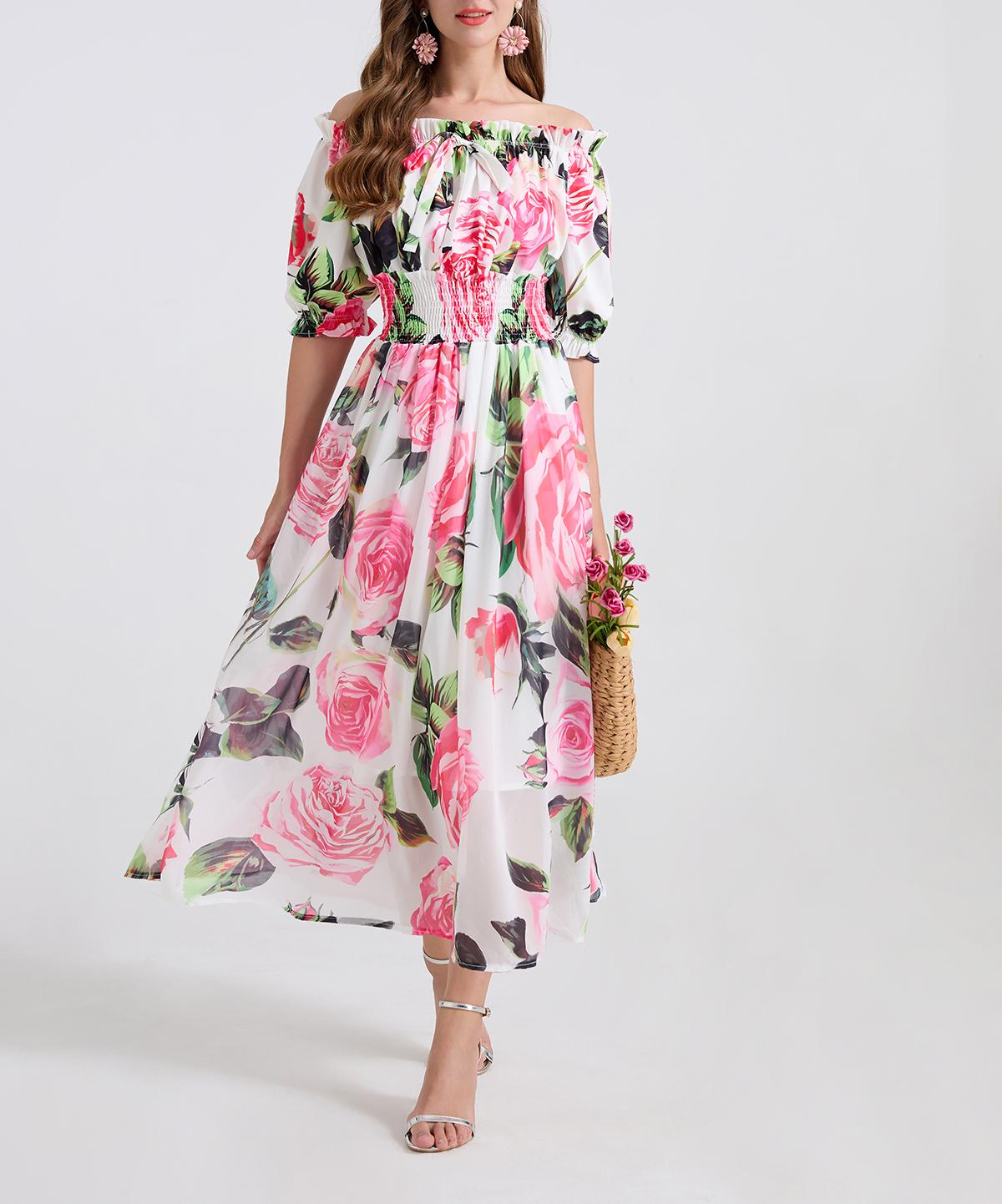 Women's 's One-Shoulder Printed Chiffon Dress