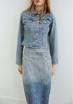 Women's Summer Denim Midi Top and Skirt Two-Piece Set