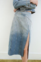 Women's Summer Denim Midi Top and Skirt Two-Piece Set