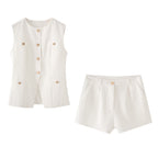 Women's Summer Round Neck Single Breasted Sleeveless Short Vest Casual