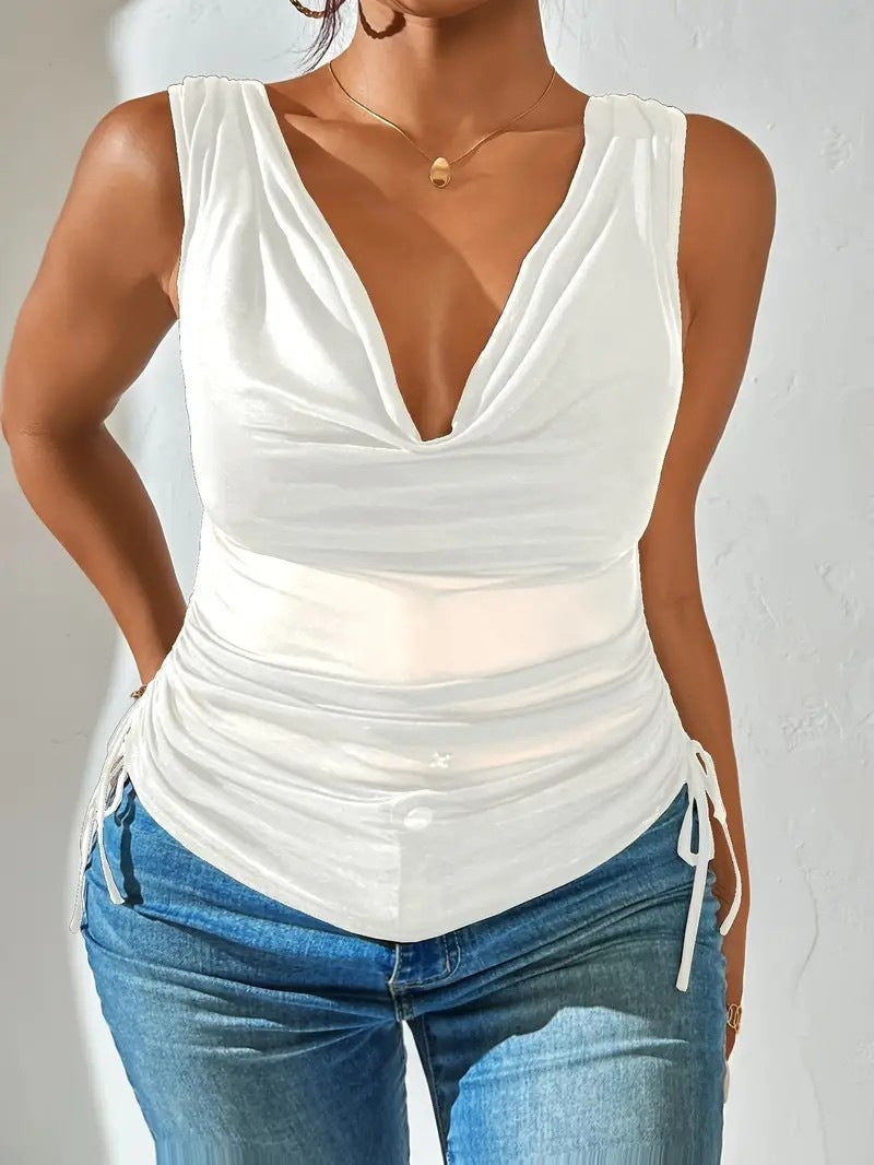 's V Neck Sleeveless Spicy High Waist Crop Top Vest T-Shirt
