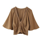 Women's Linen Blended Laminated Decoration Sleeve Shirt