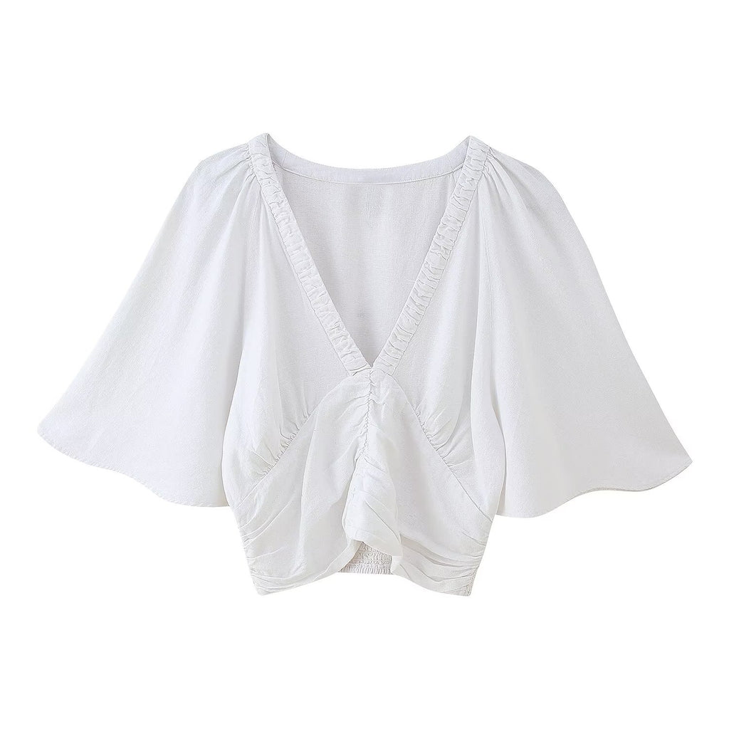 Women's Linen Blended Laminated Decoration Sleeve Shirt