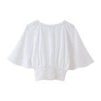 Women's Linen Blended Laminated Decoration Sleeve Shirt