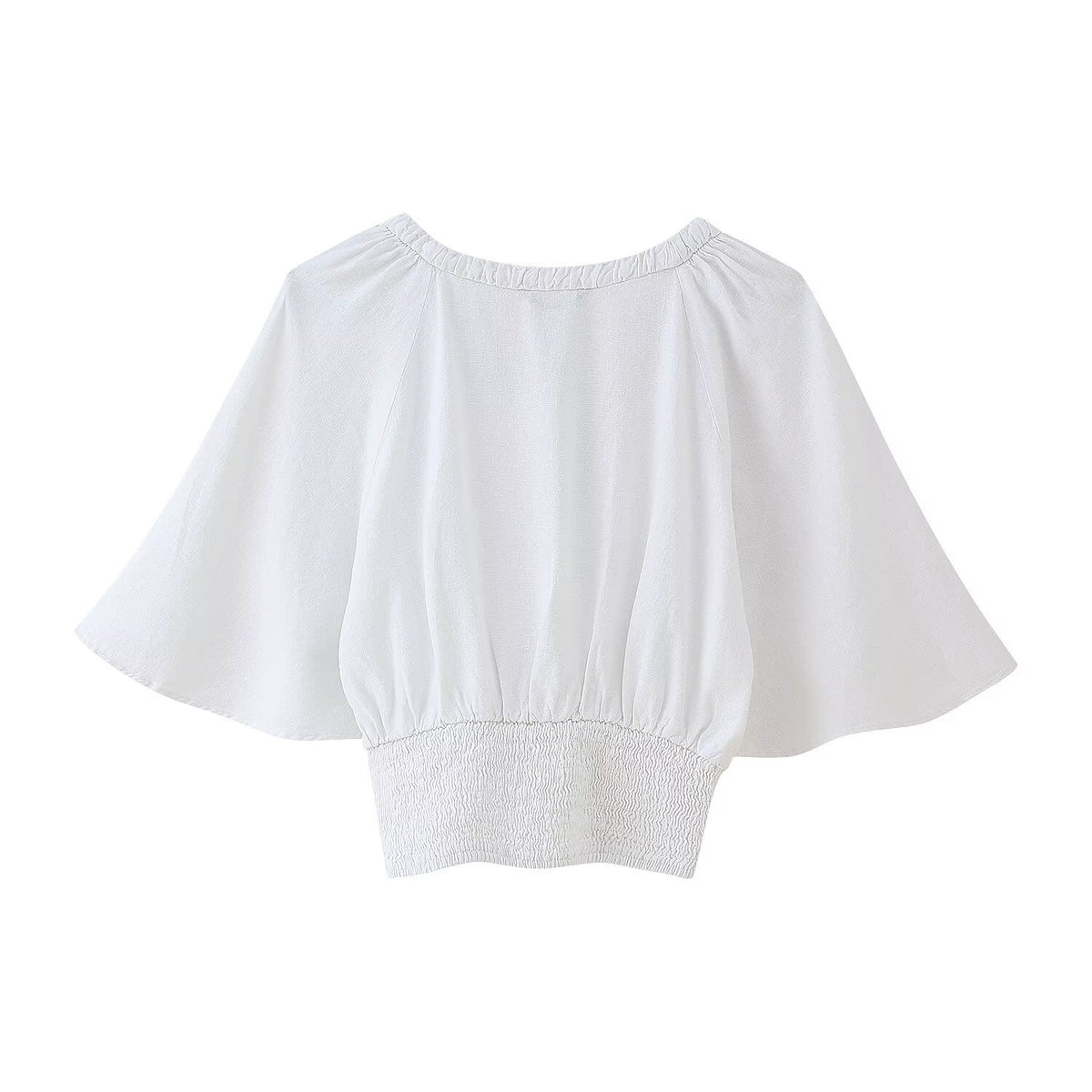 Women's Linen Blended Laminated Decoration Sleeve Shirt