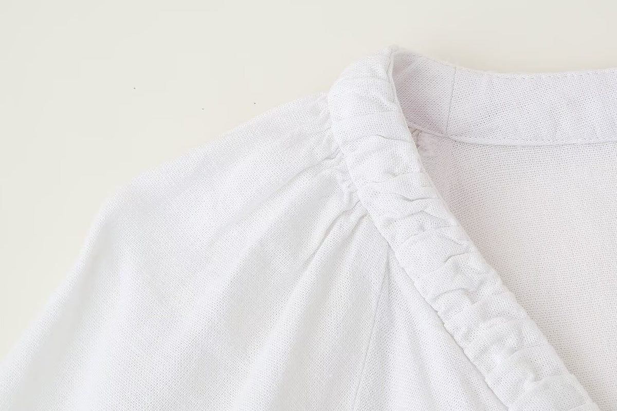 Women's Linen Blended Laminated Decoration Sleeve Shirt